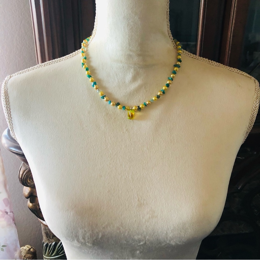 Handcrafted lynx stone pendant Czech glass pearl aventurine necklace - Picture 4 of 11